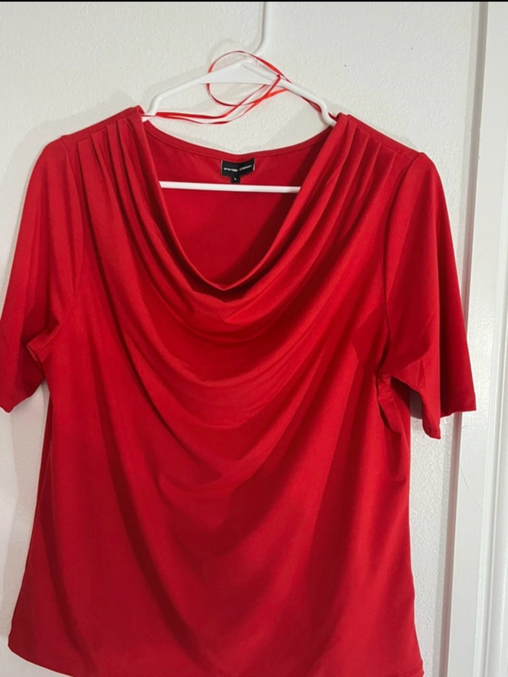 New York & Company Red Cowl Neck Short Sleeve Top